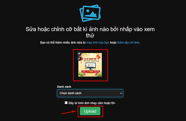 Upload ảnh cần lấy URL lên web upsieutoc